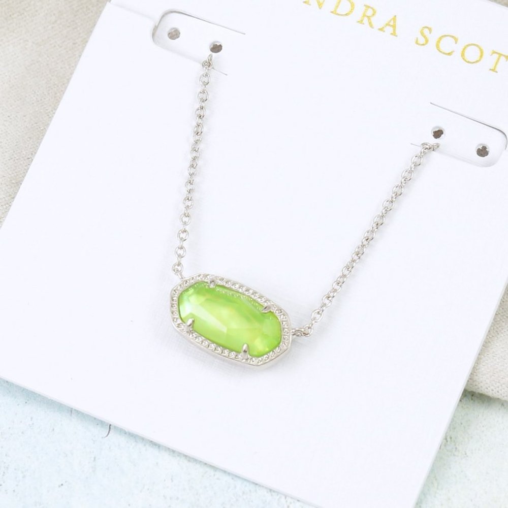 Kendra Scott Elisa Peridot Green Necklace Silver Tone Birthstone August - Picture 3 of 5